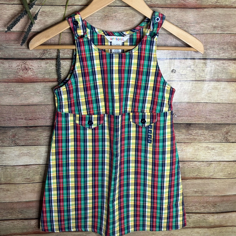 Gymboree Vintage 80’s Rainbow Tag Plaid Jumper Dress Girls Size 5/6 NWT